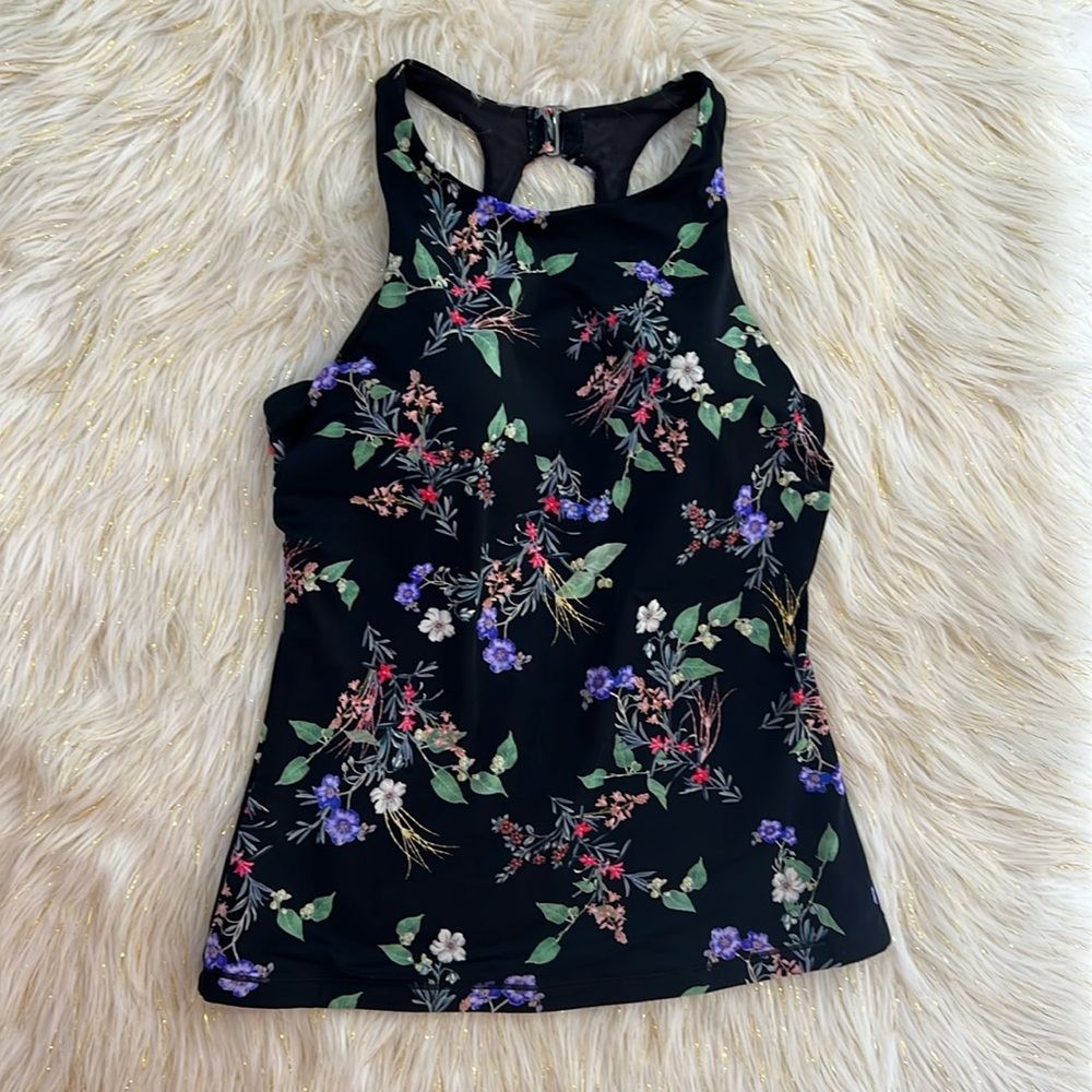 Athleta Maldives Gold Coast Floral High Neck Tankini Swim Top 36 D/DD Underwire